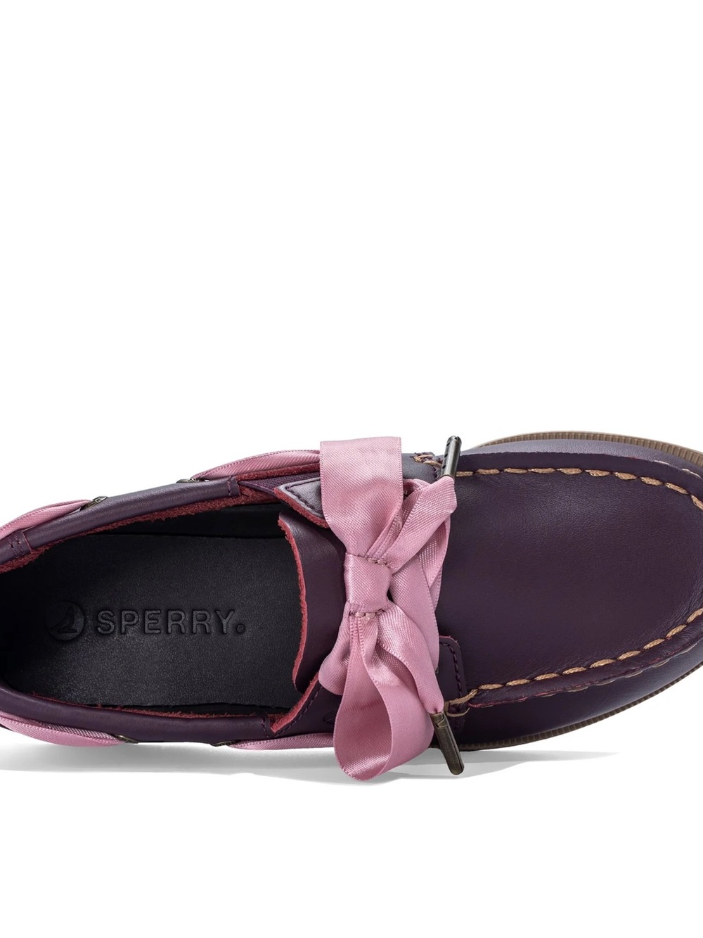 Sperry Women's Plum Leather shoe with Pink Satin Bow